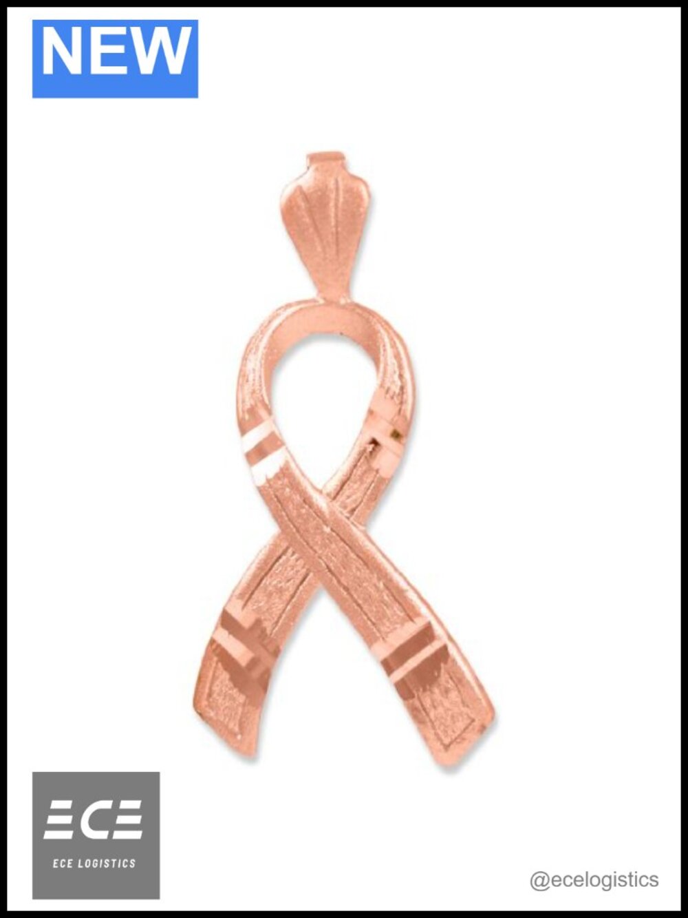 14k Rose Gold Breast Cancer Awareness Ribbon Charm 3D Pendant